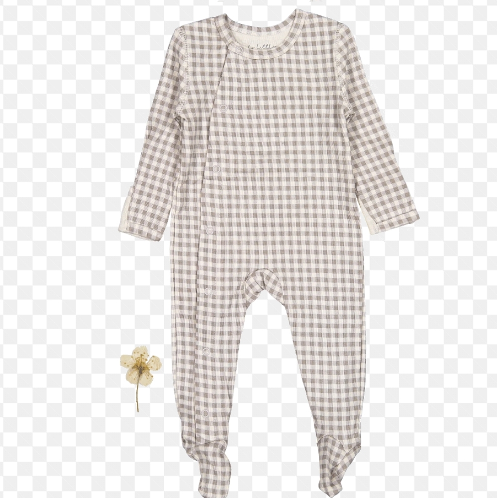 Lovely Littles Taupe Gingham Snap Romper